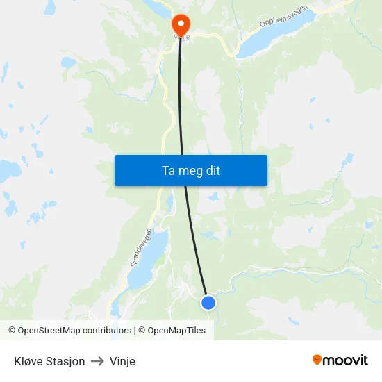Kløve Stasjon to Vinje map
