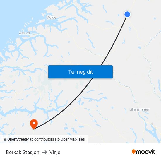 Berkåk Stasjon to Vinje map