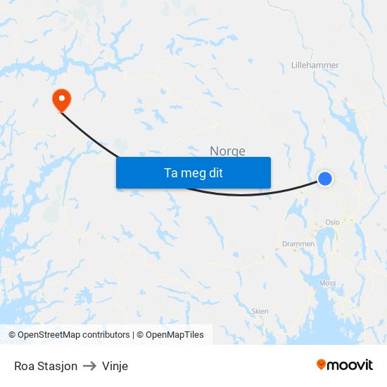 Roa Stasjon to Vinje map