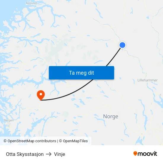 Otta Skysstasjon to Vinje map