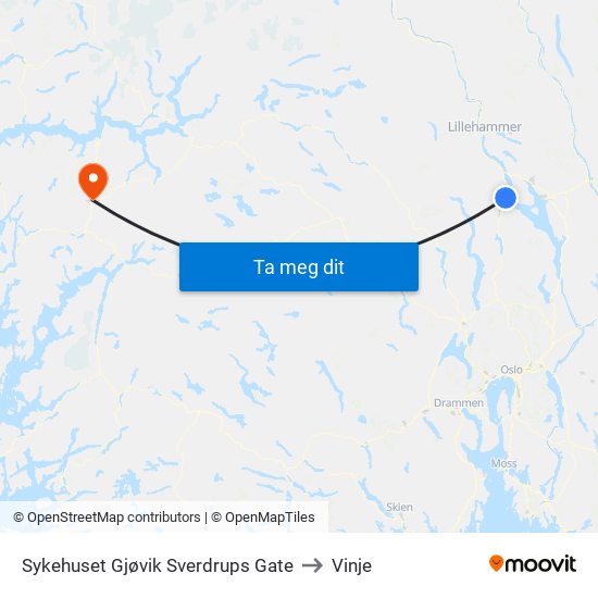 Sykehuset Gjøvik Sverdrups Gate to Vinje map