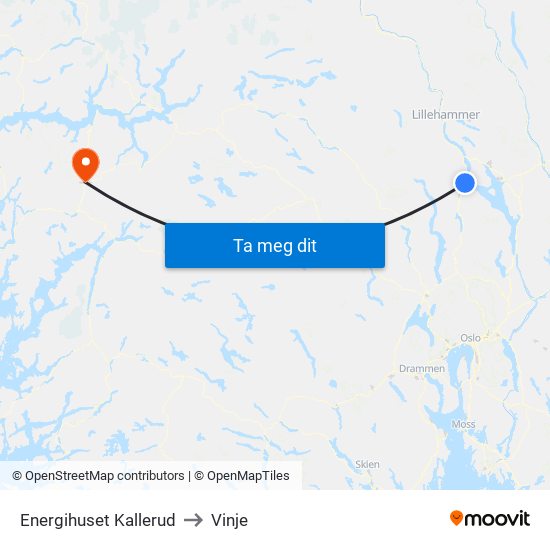 Energihuset Kallerud to Vinje map