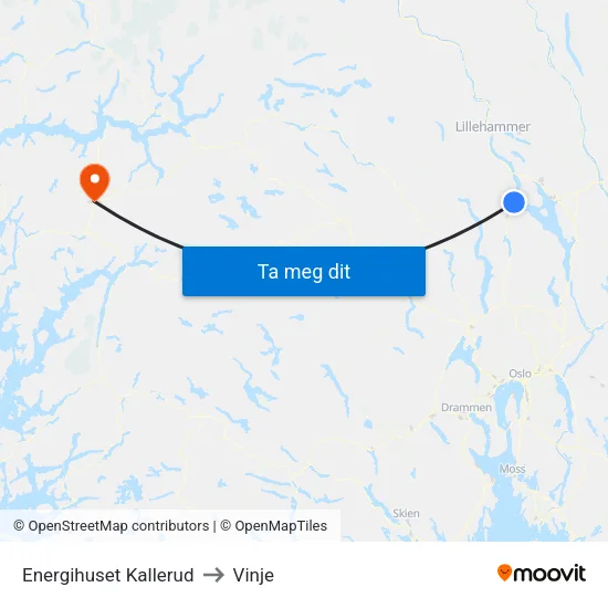 Energihuset Kallerud to Vinje map