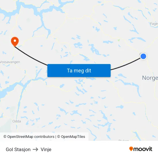Gol Stasjon to Vinje map