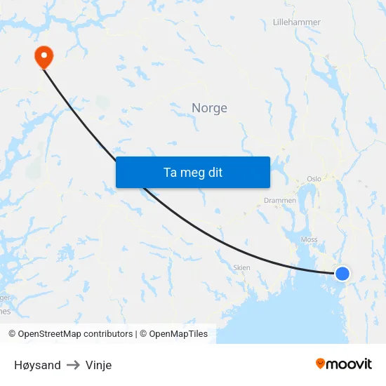 Høysand to Vinje map