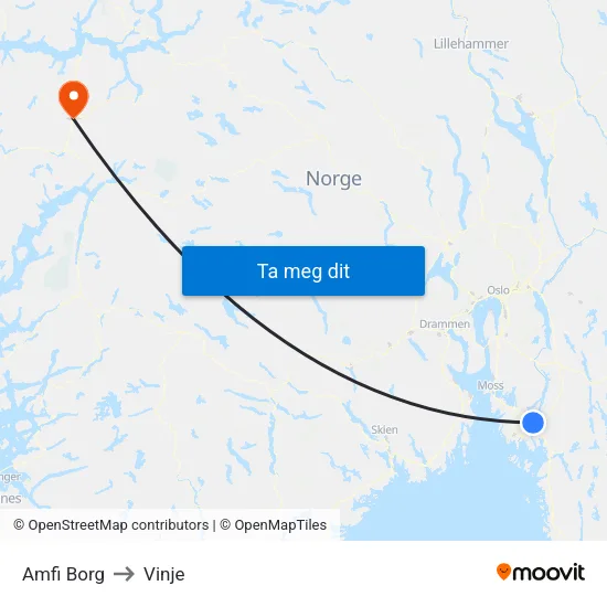 Amfi Borg to Vinje map