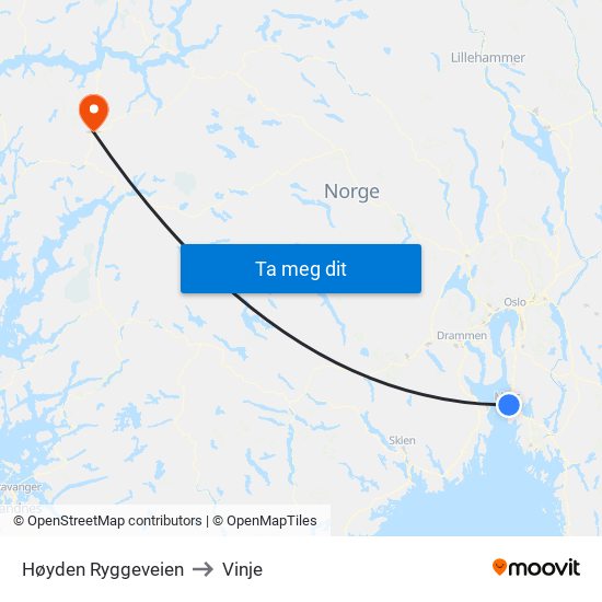 Høyden Ryggeveien to Vinje map