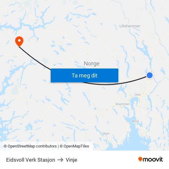 Eidsvoll Verk Stasjon to Vinje map