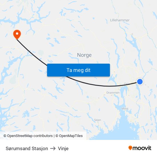 Sørumsand Stasjon to Vinje map