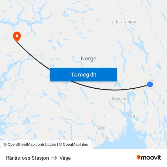Rånåsfoss Stasjon to Vinje map