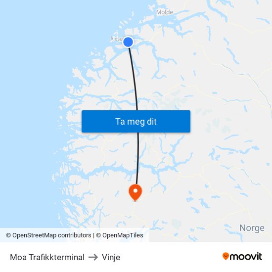 Moa Trafikkterminal to Vinje map