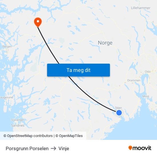 Porsgrunn Porselen to Vinje map