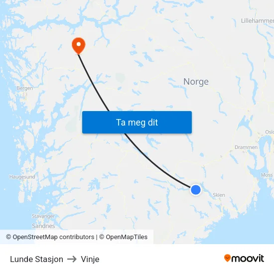 Lunde Stasjon to Vinje map