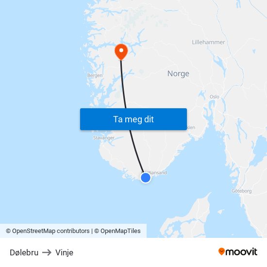 Dølebru to Vinje map