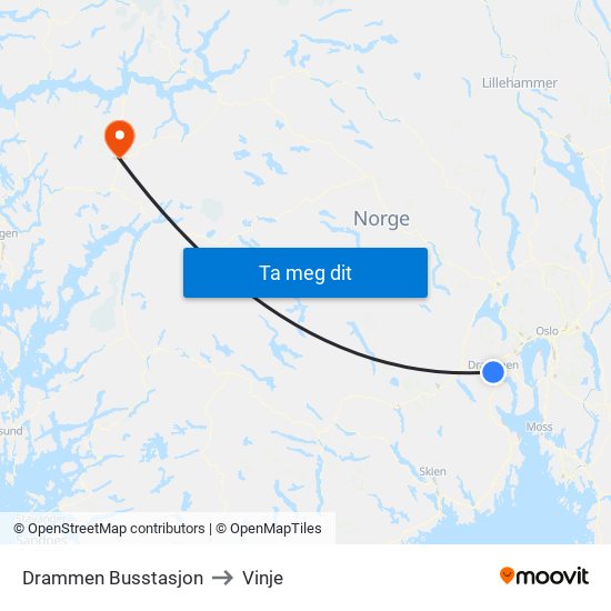 Drammen Busstasjon to Vinje map