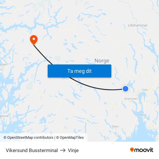 Vikersund Bussterminal to Vinje map