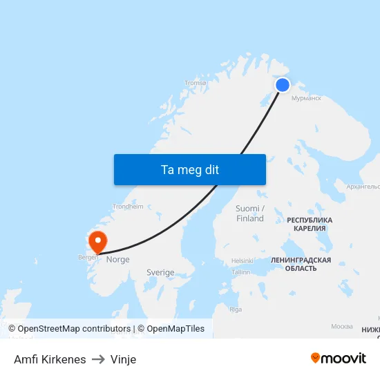 Thon Senter Kirkenes to Vinje map