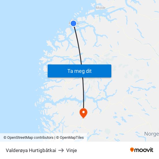 Valderøya Hurtigbåtkai to Vinje map