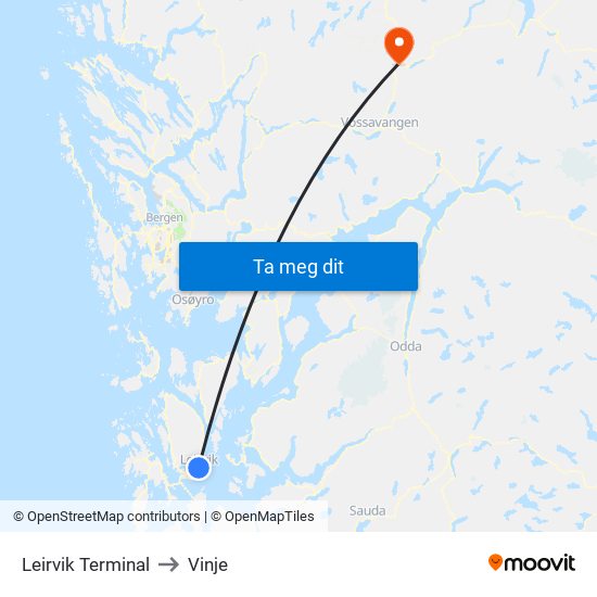 Leirvik Terminal to Vinje map