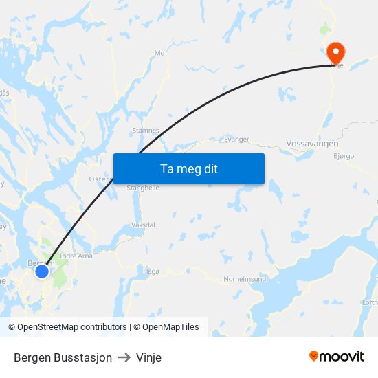 Bergen Busstasjon to Vinje map