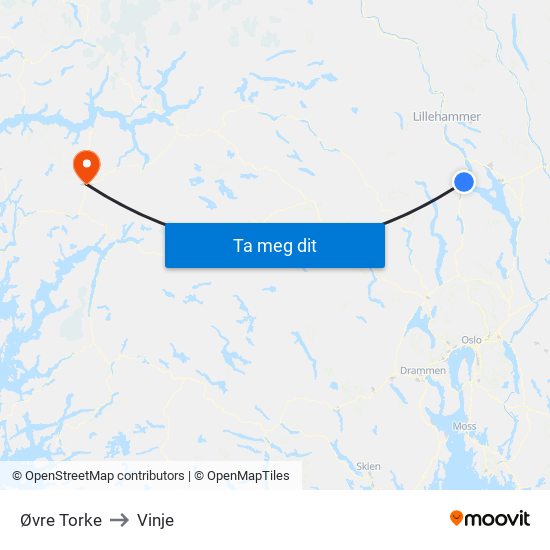 Øvre Torke to Vinje map