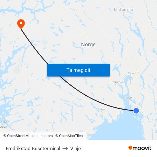 Fredrikstad Bussterminal to Vinje map