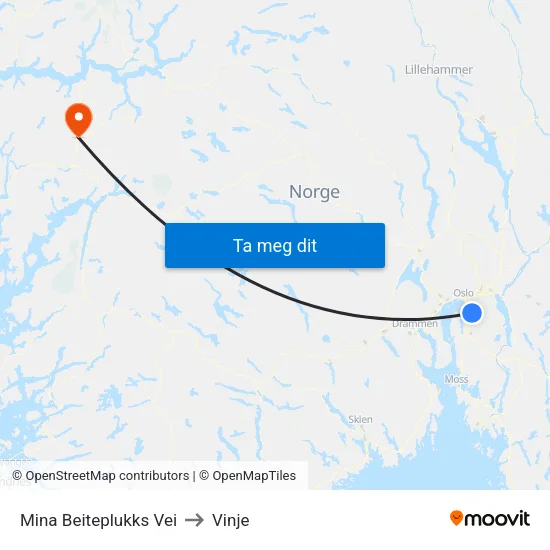 Mina Beiteplukks Vei to Vinje map
