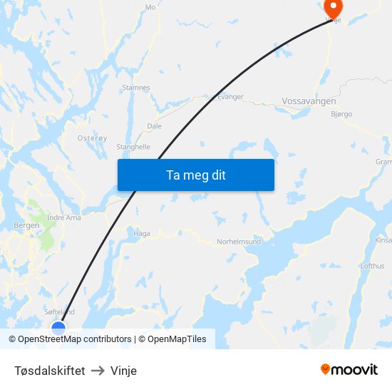 Tøsdalskiftet to Vinje map