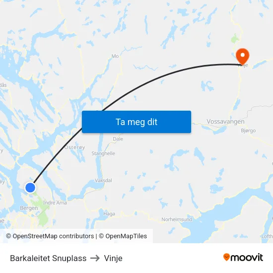 Barkaleitet Snuplass to Vinje map