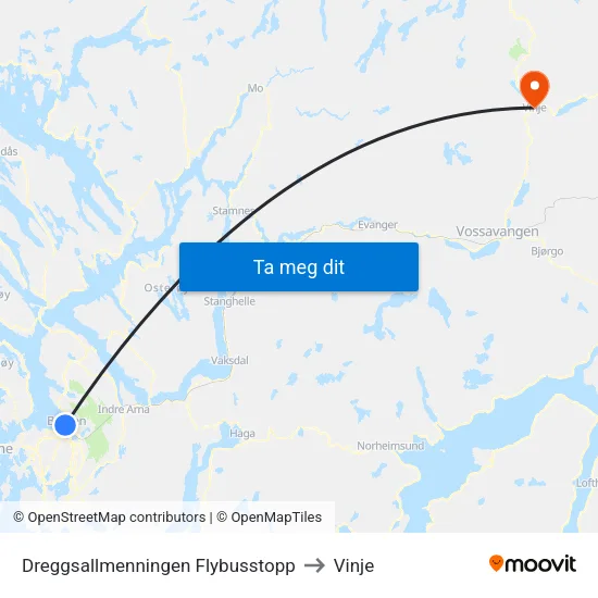 Dreggsallmenningen Flybusstopp to Vinje map