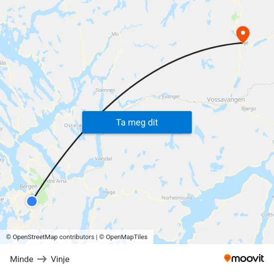 Minde to Vinje map