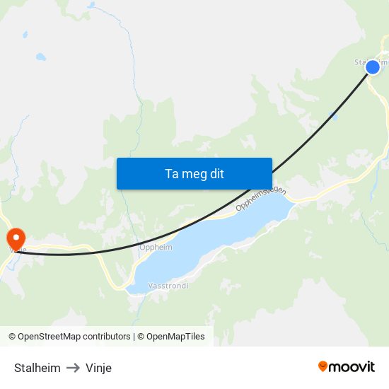 Stalheim to Vinje map