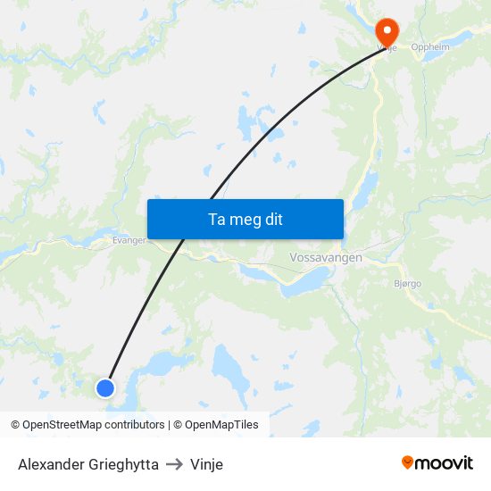 Alexander Grieghytta to Vinje map