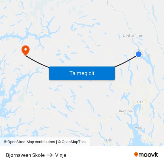 Bjørnsveen Skole to Vinje map