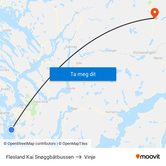 Flesland Kai Snøggbåtbussen to Vinje map