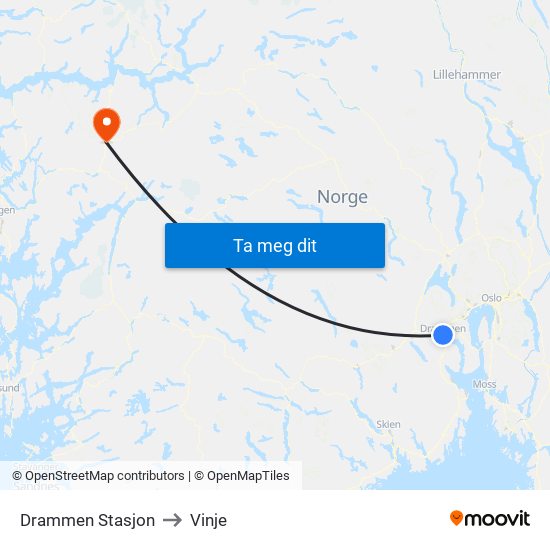 Drammen Stasjon to Vinje map