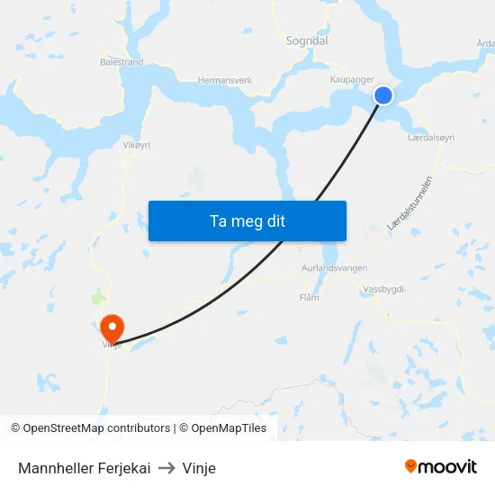 Mannheller Ferjekai to Vinje map