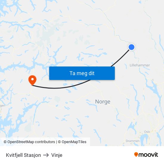 Kvitfjell Stasjon to Vinje map