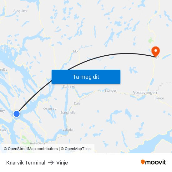 Knarvik Terminal to Vinje map