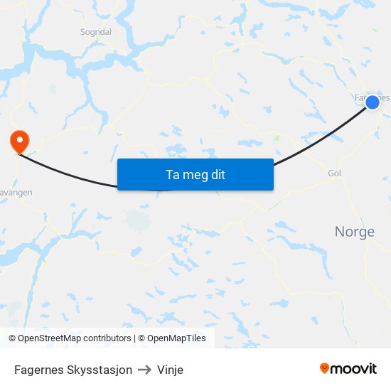 Fagernes Skysstasjon to Vinje map