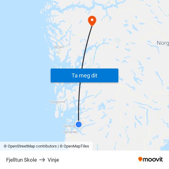 Fjelltun Skole to Vinje map