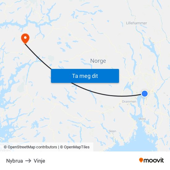 Nybrua to Vinje map