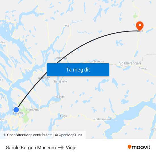 Gamle Bergen Museum to Vinje map