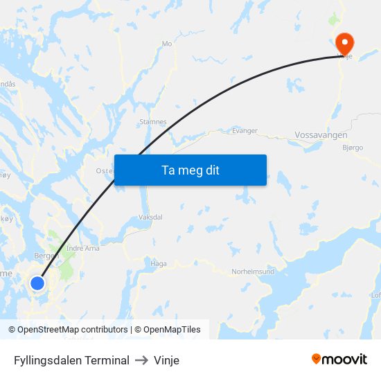 Fyllingsdalen Terminal to Vinje map