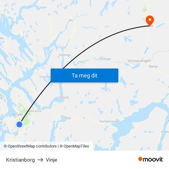 Kristianborg to Vinje map