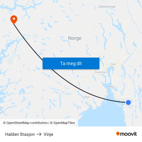 Halden Stasjon to Vinje map