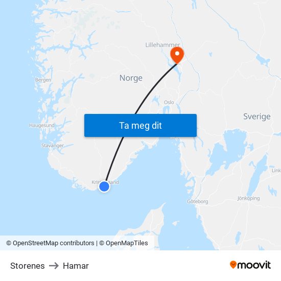 Storenes to Hamar map