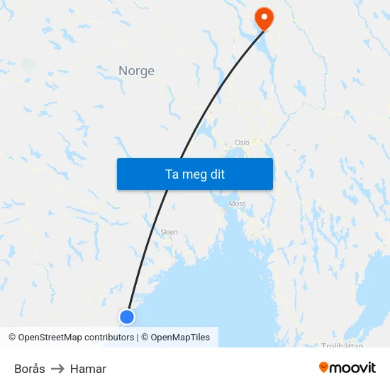 Borås to Hamar map