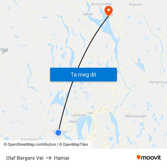 Olaf Bergers Vei to Hamar map