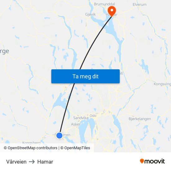 Vårveien to Hamar map